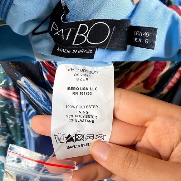 PatBO Dress Gilly Print Cut-Out Maxi Floral Open Back Slit Vacation Blue 8 NWT - Picture 3 of 13